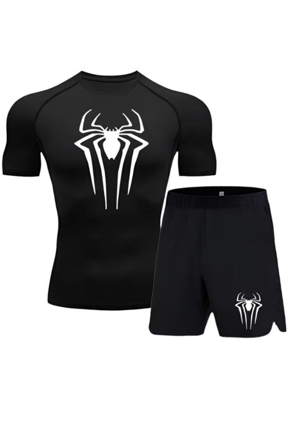 2 Pack Compression Shirt and Shorts with Spider-Man Logo, Athletic Wear for Men.