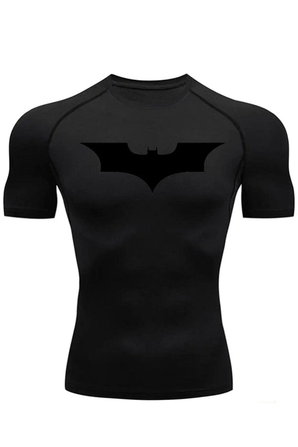 Men's long sleeve Full Black compression shirt featuring the Dark Knight Batman logo, designed for optimal performance during workouts