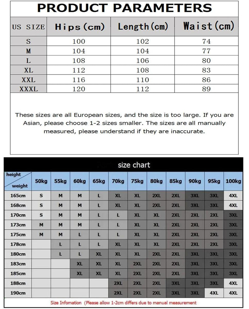 Joggers Sizing Chart