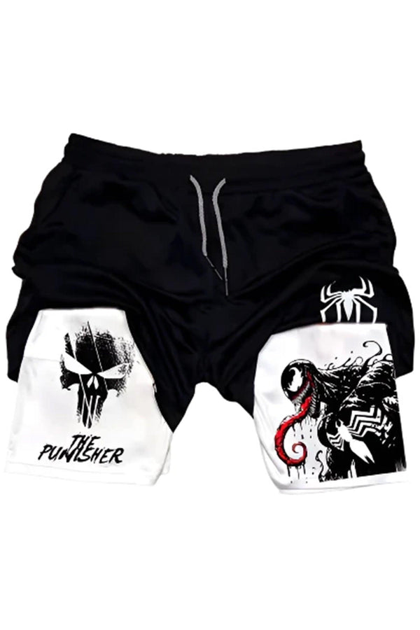 Punisher Venom shorts featuring a bold graphic design, crafted for comfort and performance with a sleek, athletic fit.